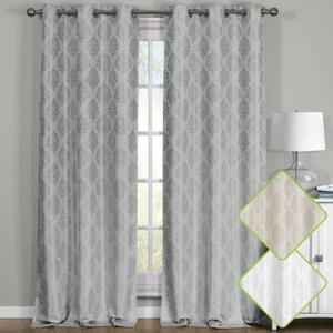 Paisley Thermal Blackout Curtain Panels Grommet Top Window Jacquard Curtain Pair - Picture 1 of 12