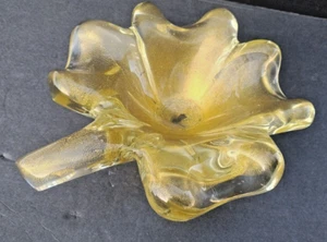 GIANT Vintage Super Chunky Archimede Seguso Murano Glass Art Flower Gold Fleck - Picture 1 of 15