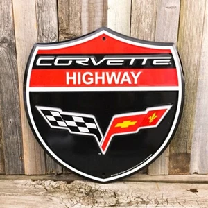 Chevrolet Chevy Corvette Embossed Sheild Metal Tin Sign 12" Vintage Garage New - Picture 1 of 2