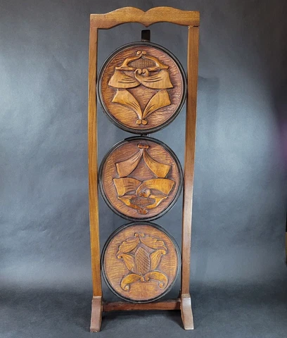 Folding Table Pie Cake Stand Vintage 3-Tier Solid Wood Carved Plant Shelf Cover