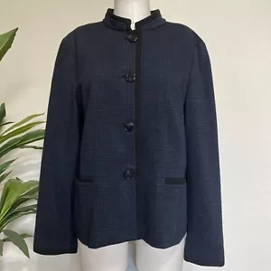 TALBOTS Blazer Women’s 16 Blue Luxe Knit Plaid Button Up Career Jacket Italy - Picture 1 of 18