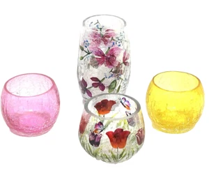 4 CANDELABROS DE VIDRIO CRUJIENTE COLORIDO FLORES YANKEE MARIPOSA 3 Y 5" - Imagen 1 de 9