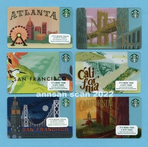 lot 6  dif STARBUCKS city/st cards Atlanta, NY,San Fran(2), California(2) NEW - Picture 1 of 2