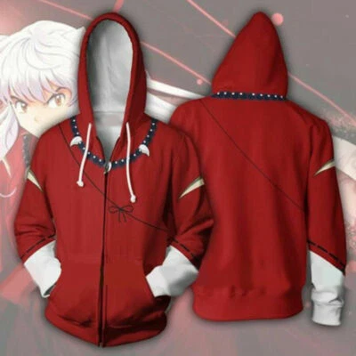 Japanese anime Inuyasha hoodie Sweatshirt Cosplay Costume zip up coat jacket - Image 1 of 4