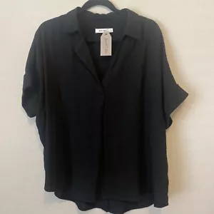 Mod Ref Women’s Linen Shirt Black Size Large Cotton Short Sleeve Top Blouse - Picture 1 of 11