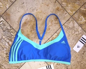 Adidas Bikini Sport Badeanzug BH-Oberteil Damen 16 kobaltblau 3 Streifen neu mit Etikett $ 60 - Bild 1 von 3