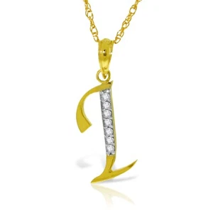 14K. SOLID GOLD NECKLACE WITH NATURAL DIAMONDS INITIAL 'I' PENDANT (Yellow Gold) - Picture 1 of 2