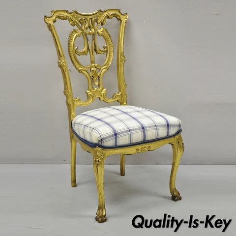 Antique Georgian Chippendale Gold Giltwood Carved Paw Feet Accent Side Chair Cover