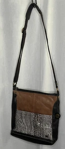 the Sak IRIS Brown Distressed Leather & Snake Print Crossbody Handbag Purse - Picture 1 of 6