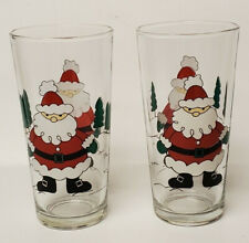 Vintage KIG Christmas Santa Claus Glass Drinking Tumblers Indonesia Lot of 2 