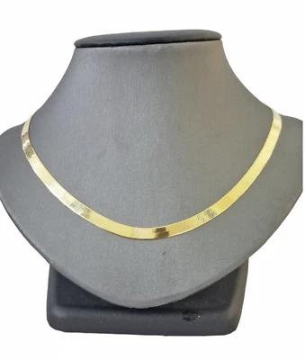 Collar de cadena de hueso de arenque de oro amarillo real de 10K 5 mm 16" bloqueo de langosta Foto 1 de 4