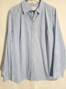 Croft Barrow-Blue White Striped Long Roll Tab Sleeve Cotton Button Top-2X - Picture 1 of 6