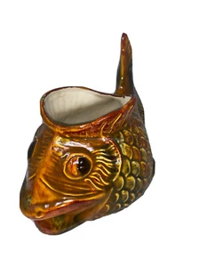 Vintage Pottery Fish Koi Goldfish Planter Pot Brown Glaze - Picture 1 of 17