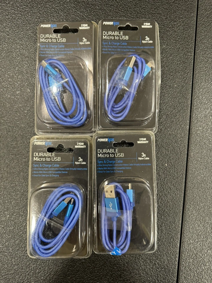 ¡¡Pack de 4!! Smartphone PowerXcel 3 pies MicroUSB Duradero, Tablet Carga y Datos Foto 1 de 1