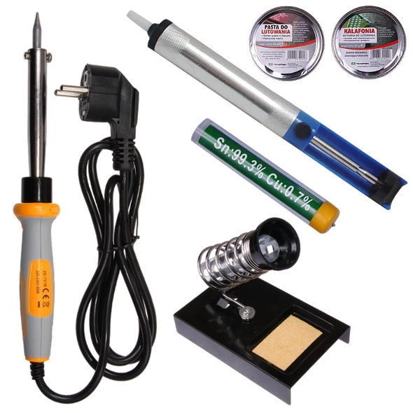 MARKENLOS Löt-Set Lötkolben 60W Lötzinn Entlötpumpe Lötkolbenhalter Lötpaste Kolophonium