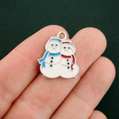 2 dijes de muñecos de nieve esmaltados enchapados en plata simplemente adorables - E118 Foto 1 de 2