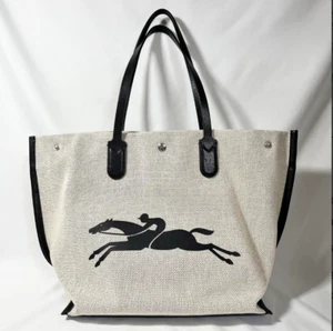 Longchamp Essentiel Canvas Tote Bag L Logo Horse Black Unused Outlet from JAPAN - Picture 1 of 17