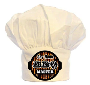 PERSONALISED BBQ MASTER FLAMES CHEFS HAT 100% POLYESTER BBQ BIRTHDAY CHRISTMAS - Picture 1 of 2