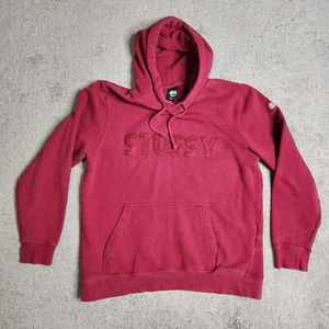 Felpa con cappuccio vintage Stüssy uomo M rosso bordeaux logo applicato made in USA pile Y2K anni 2010 - Foto 1 di 17