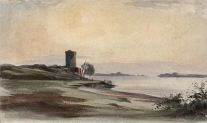 Boca del río Tíber Italia - Acuarela Siglo XIX - Gran Tour - Imagen 1 de 6