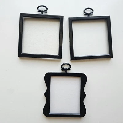 Lot Of 3 Black Square Plastic Frames For Cross Stitch Needlepoint Photos 3" - Image 1 of 3
