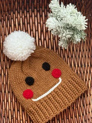 Sombrero de Navidad de pan de jengibre para niño pequeño (2T-3T) hecho a mano acogedor y cálido Foto 1 de 3