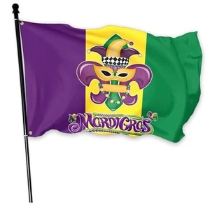 Mardi Gras Flag Outdoor 3x5 Ft Mardi Gras Party Decor Double Sided Mirror - Picture 1 of 8