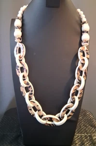 Chicos Signed Necklace White & Leopard Animal Print Statement Necklace Rare Find - Picture 1 of 8