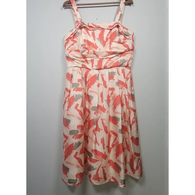 Lafayette 148 NY Fit & Flare Midi Dress 12 Silk Sleeveless Abstract Print Pink - Image 1 of 4