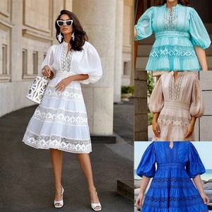 African Women Long Dress Shirt Lace Dashiki Abaya Muslim Kaftan Evening Cocktail - Picture 1 of 28