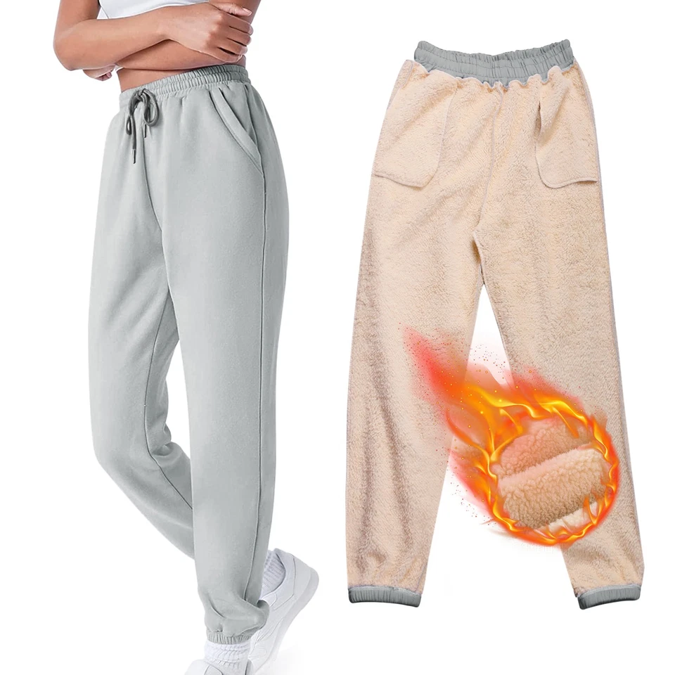 Calça de moletom feminina de inverno forrada de lã com cordão calça jogger corrida academia - Imagem 1 de 4
