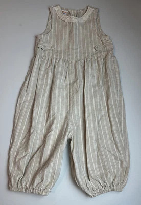 Romper bolha infantil batata doce vintage mistura de linho verão casa de campo neutra 4T - Imagem 1 de 4