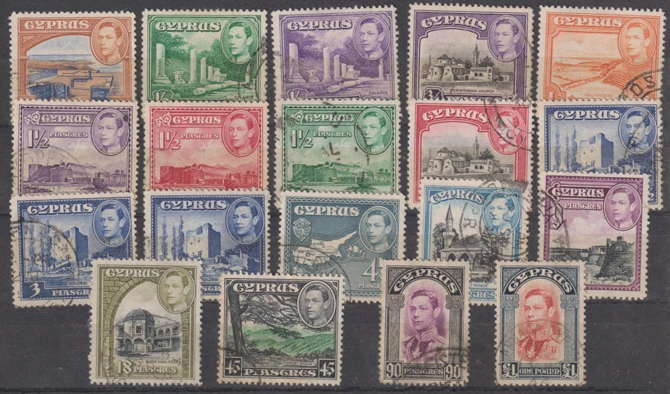 1125 Cyprus 1938-51 Sc 143-155, 164 - 166, used, CV 65 - Image 1 of 1