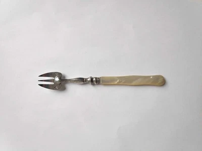 Antik! Austerngabel Perlmuttgriff Silber 1840-1879 D. Roussel - Bild 1 von 4