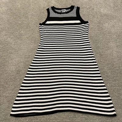 Vestido Tommy Bahama Mujer Pequeño Negro Blanco Rayas Sin Mangas Elastizado Tejido Tanque Foto 1 de 4