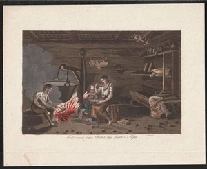 c1800 Almhütte Chalet Bergbauern Alpen Interieur altkolorierter Kupferstich - Picture 1 of 1