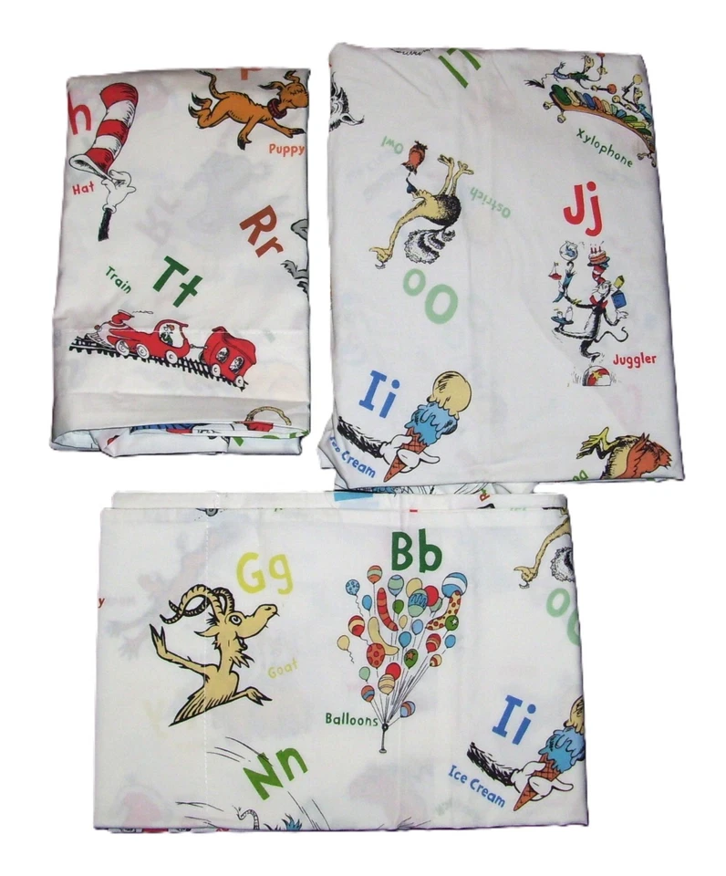 NUEVO Juego de sábanas Pottery Barn Kids Dr Seuss para niños pequeños 3 piezas letras ABC Foto 1 de 1