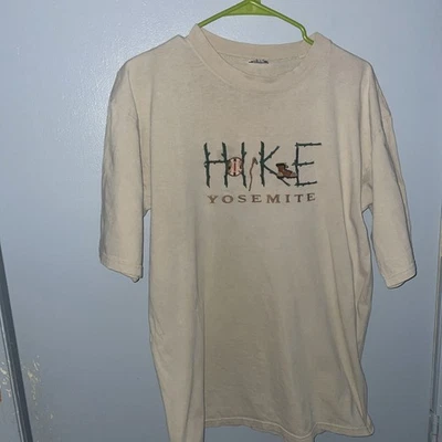 90s Hike Yosemite National Park California Vintage Medium T Shirt Rare Beige W - Image 1 of 4