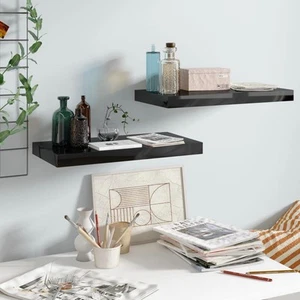 High Gloss Black Floating Wall Shelves Set of 2 Modern 19.7x9.1x1.5 Home - Picture 1 of 8