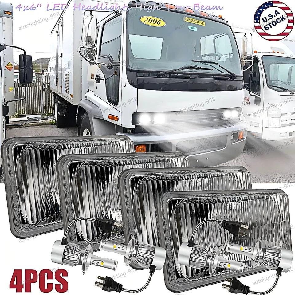 Faróis LED 4 peças preto 4x6" vidro Hi Lo selados serve para GMC T6500 T7500 1997-2009 - Imagem 1 de 4