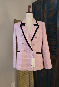 ZARA Struktur Struktur Blazer Damen XL Rosa Schwarz Kontrast Paspel Gefüttert Preppy - Bild 1 von 14