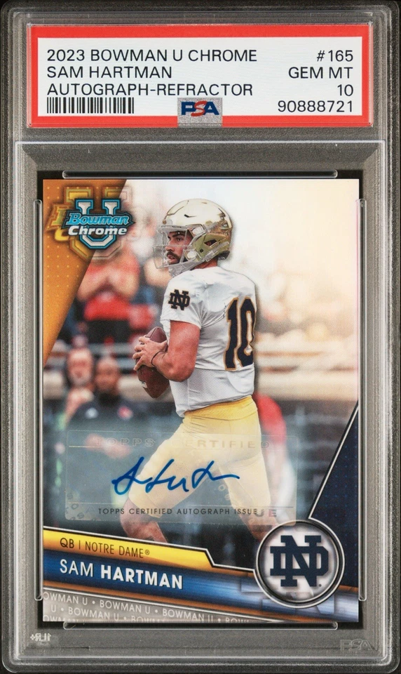 2023 BOWMAN UNIVERSITY CHROME #165 SAM HARTMAN AUTOGRAPH-REFRACTOR /499 PSA 10 - Image 1 of 2