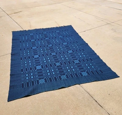 Antiguo Cobertor Años 1800 Azul Índigo Lana/Lino 2 Costuras Centrales 84x64" Original Foto 1 de 4