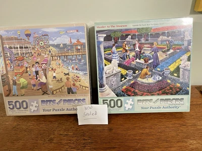 Bits & Pieces New Sealed  500 Piece Puzzles Lot of 2 Museum Garden Seaside - Image 1 of 4