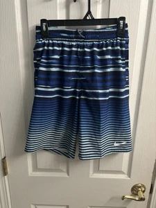 Nike Swim Trunks Shorts Mens Small Blue Striped Drawstring Lined Quick Dry Logo - Picture 1 of 6