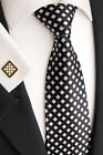 Ręcznie robiony jedwabny krawat ze spinkami do mankietów, czarno-biały km 96,1 #27a