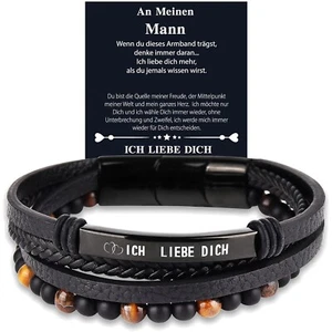 Ich Liebe Dich Geschenk für Ihn Männer Papa Opa Freund Lederarmband Herren Ehema - Bild 1 von 8