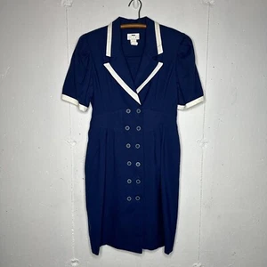 Vintage SGS Studio 80er Jahre Stil marineblau Midi Knopfleiste Matrosenkleid Größe 14P - Bild 1 von 8