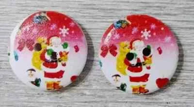 christmas santa wood sewing buttons 2 holes 1/2 inch red green 2pc - Image 1 of 2