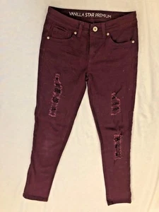 Distressed Burgandy VANILLA STAR Sz 10 Skinny 25" Inseam Jeans Pants CS - Picture 1 of 4